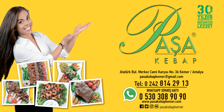 Paşa Kebap Kemer restoran içi sunum bannerı
